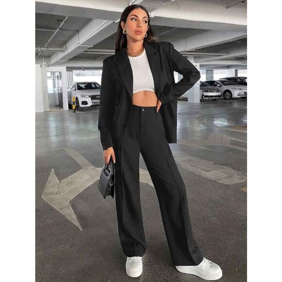 SALE!! NEW Ladies Sz Med Black Suit- Pants and Jacket Satin Lapel Black Buttons - Picture 1 of 13
